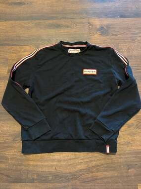 Hunter Original Mens Black Crewneck Sweatshirt with Sleeve Stripes Size L